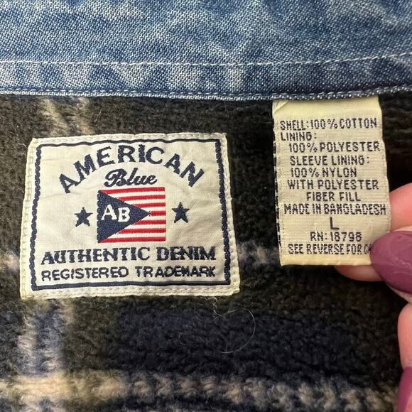VTG American Blue Denim Barn Chore Coat Jacket Button Front Blanket Lined Sz L - Picture 3 of 8